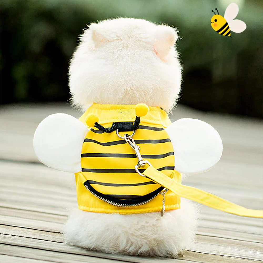 Cute Bee Vest Harness With Dog Leash For Small Medium Dogs Collar Chest Strap Pomeranian Chihuahua Schnauzer Teddy Pet Supplies