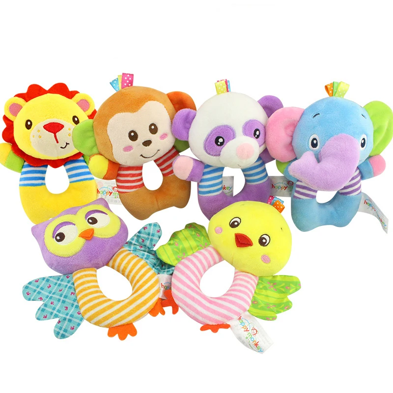 HAPPY MONKEY baby toys O-type bells early education puzzle plush toys baby hand bell WJ534