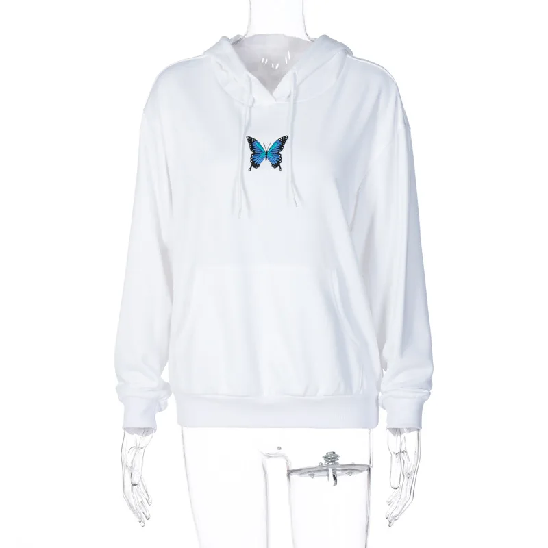 

Fashion Casual Hooded Sweatshirt Women Autumn Winter 2020 New Female Butterfly Embroidery Loose Hoodies Lady Outerwear Clothes