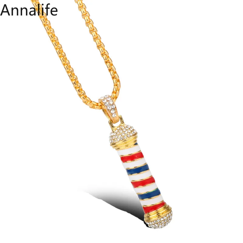 Новинка 2019 3D подвеска в виде парикмахерского столба стиле хип хоп ювелирные