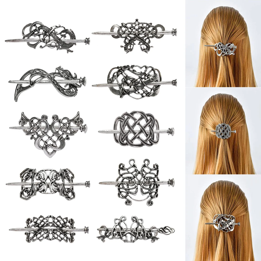 best headbands for women New Vintage Silver Celtic Metal Hairpins Knot Hair Slide Viking Hair Clips Hair Barrette Hair Stick Women Girls Hair Accessories Hairclip