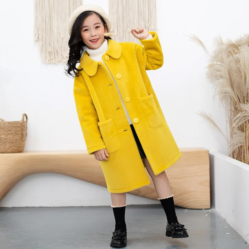 Осенне-зимнее шерстяное пальто для девочек-подростков красного и желтого цвета |