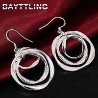 bayttling hot sale silver color exquisite matte round drop earrings for woman fashion charm gift party wedding jewelry