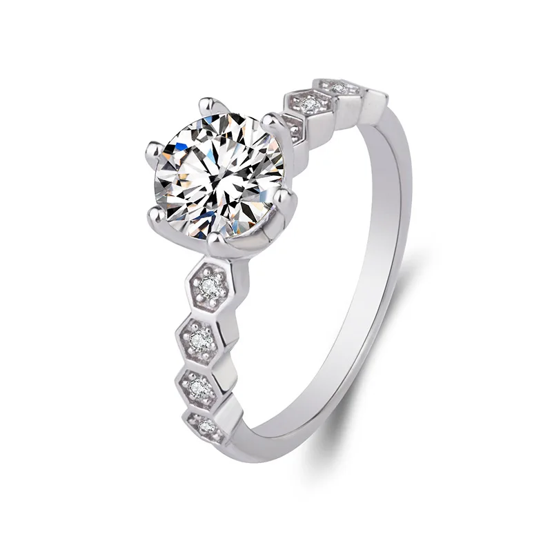 

925 Sterling Silver Ring 1ct Classic Diamond Jewelry Moissanite Ring Wedding Party Anniversary Ring For Women Adjustable Size