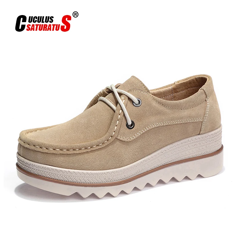 

Cuculus Spring Autumn Women Flats Shoes leather suede moccasins platform sneakers heels shoes ladies lace up casual creepers 510