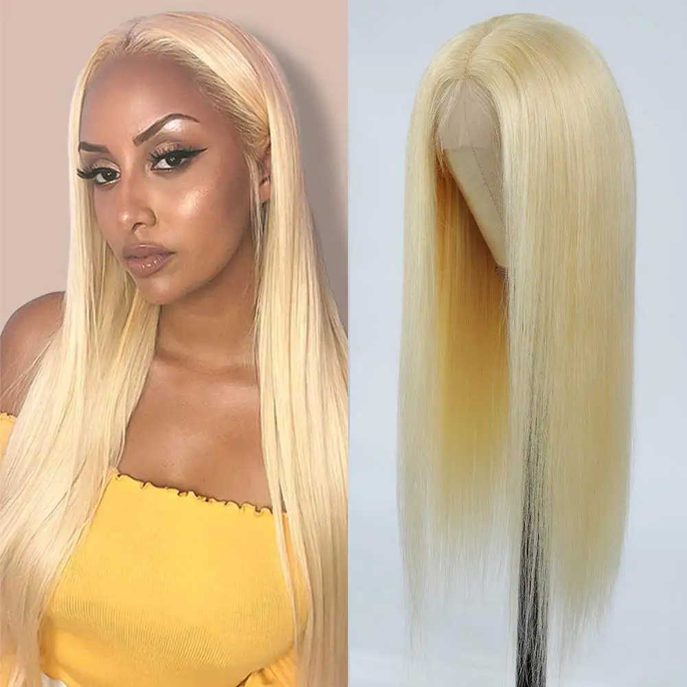 613 Blonde Human Hair Lace Wig with Pre-Plucked Hairline PU Silk Base Frontal Wig Fake Scalp Human Hair Straight Lace Front Wig