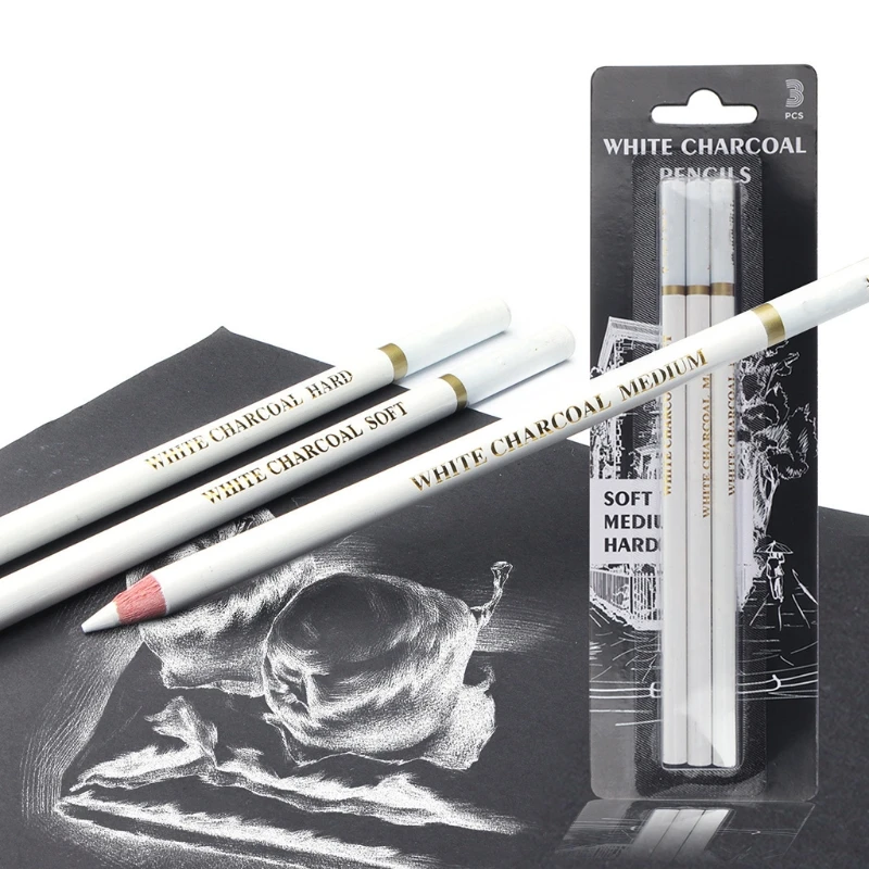 3 Pcs/Pack Professional White Charcoal Pencils Set Sketch Highlight for Drawing Sketching Shading Blending | Канцтовары для офиса