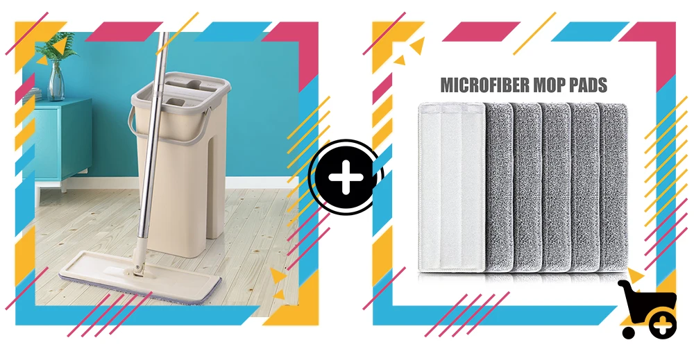 Flat Squeeze Mop and Bucket Hand Free Wringing Floor Cleaning Mop Microfiber Mop Pads Wet or Dry Usage on Hardwood Laminate Tile