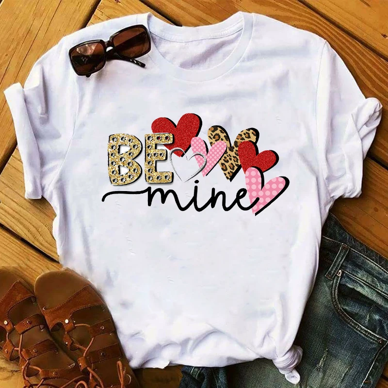 

Women Fashion Leopard Flower 90s Sweet Love Lady Ladies Womens Tee T-Shirt Graphic Female Valentine's Day Top T Shirt T-shirts