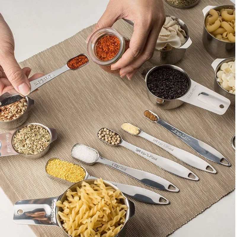 

Stainless Steel Measuring Cups and Spoons Set of 13 Pieces - 7 Stackable Measuring Cups & 6 Nesting Measuring Spoons
