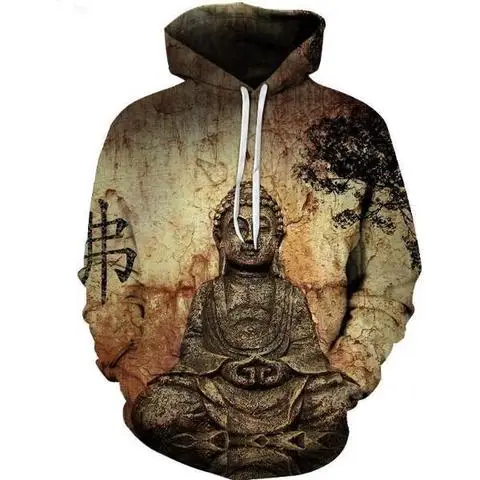 Новинка 2020 толстовка с капюшоном 3D принтом статуи Будды пуловер круглым вырезом