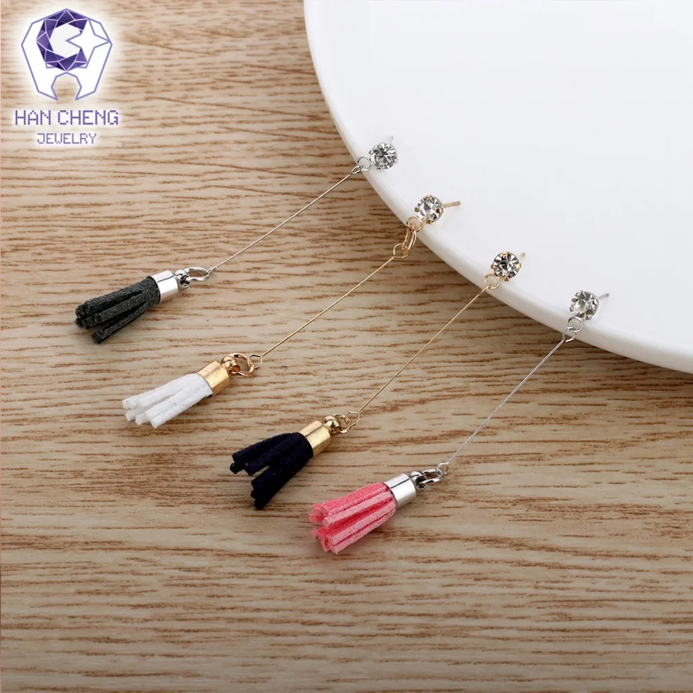 HanCheng новые золотые Висячие подвесные Лента ткань Стразы длинные висячие серьги