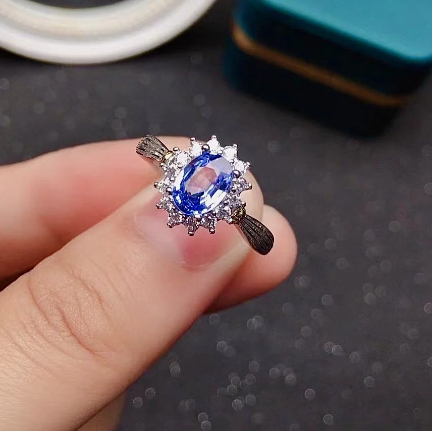 Кольцо из танзанита для помолвки серебро 100% пробы 5 мм * 7 | Украшения и аксессуары