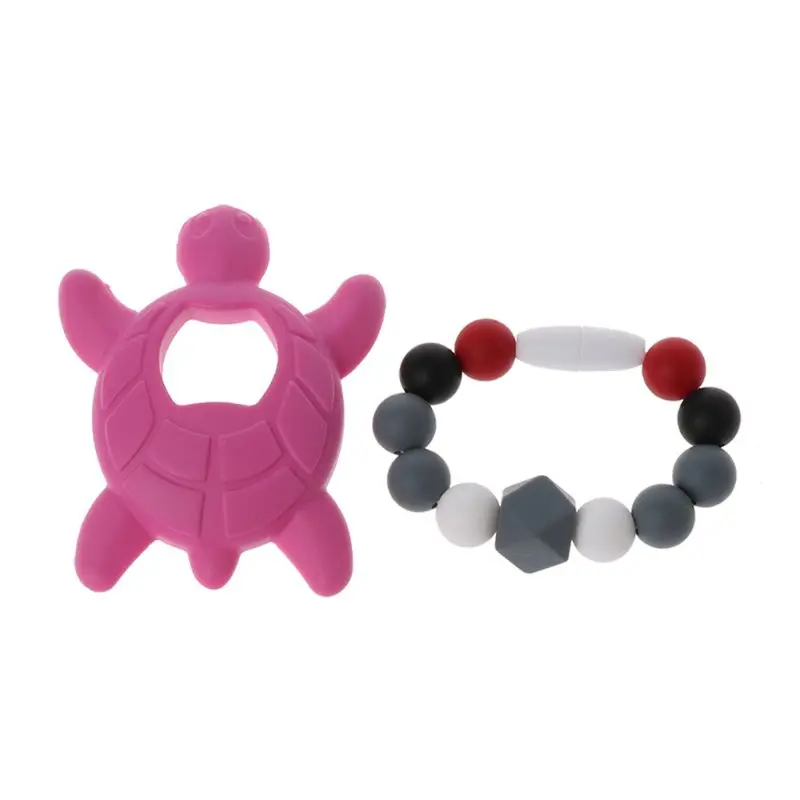 

2Pcs Turtle Silicone Teether Nursing Bracelet Set Baby Shower Gifts Teething Toy XX9E