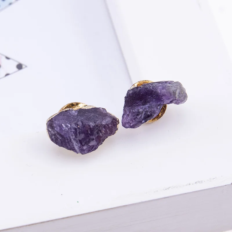 

1 Pair!! Trendy Style Irregular Natural Crystal Amethysts Druzy HealingPoint Stud Earrings Quartz Earrings