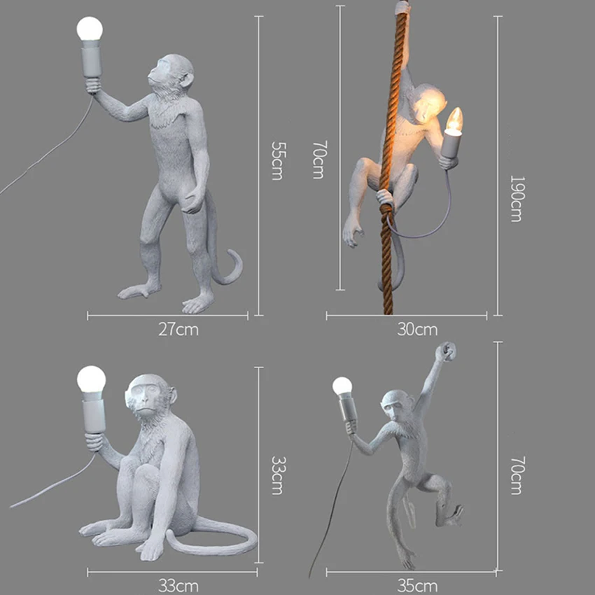 

Nordic Resin Black Monkey Lamp LED Wall Lamp E27 Hemp Rope Loft Modern Decoration Living Room Indoor Lighting Art Mirror Lights