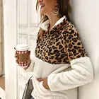 Женский флисовый свитер на молнии, с леопардовым принтом