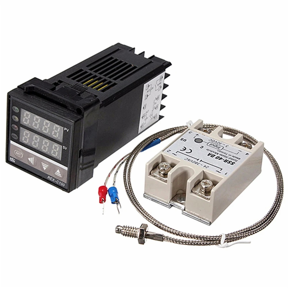 

HOT LCD PID REX-C100 Temperature Controller set + max.40A SSR K Thermocouple