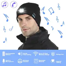 Unisex Bluetooth Headphones Beanie Hat with LED Light,Music Knitted Cap Built-in Speakers & Mic Earbuds for Running Hiking Sport