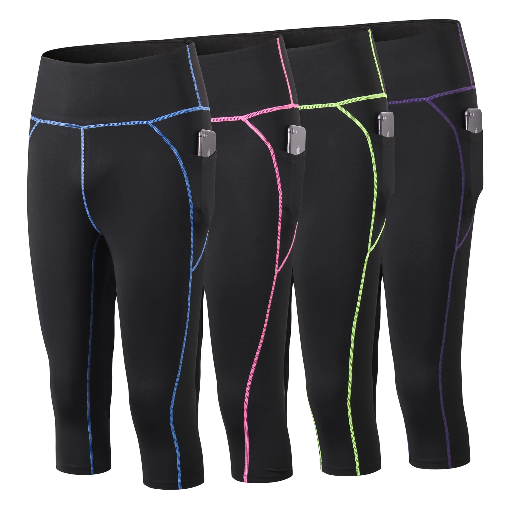 EC.MS Леггинсы для йоги с карманом женщин бега эластичные цветные модные колготки