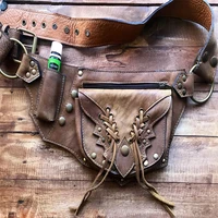medieval steampunk leather utility hip belt boho purse wallet pocket men women viking pirate cosplay costume accessory waist bag