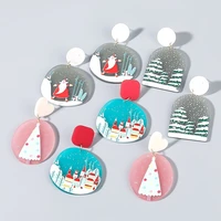 2021 wholesale creative round geometry resin christmas pattern pendant earrings for women holiday jewelry gifts
