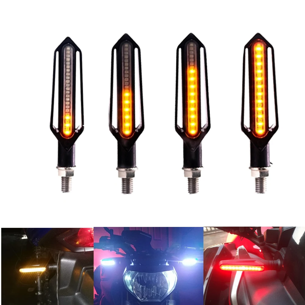 

2/4Pcs Motorcycle Turn Signal Light Brake Lamp Flowing Water Lighting Amber Light LED Flicker Bendable Tail Indicator 12V