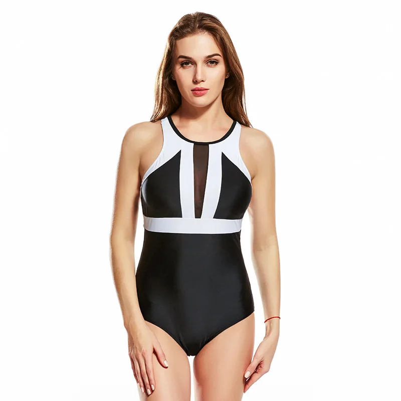 2021 New Swimsuit Black And White Conservative Thin Backless Triangle Piece Hot Spring Swimsuit Women