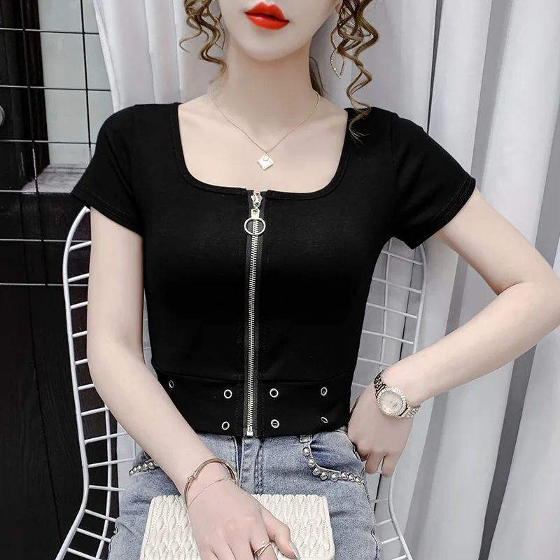 Футболка с квадратным вырезом и коротким рукавом Новинка лета 2021 дизайнерский