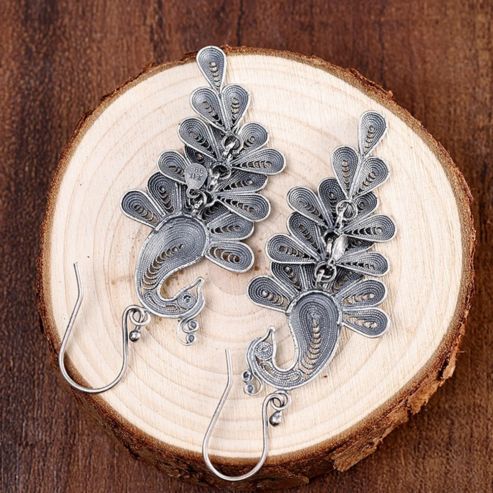 Женские серебряные серьги с павлином в старинном стиле ювелирные изделия ручной