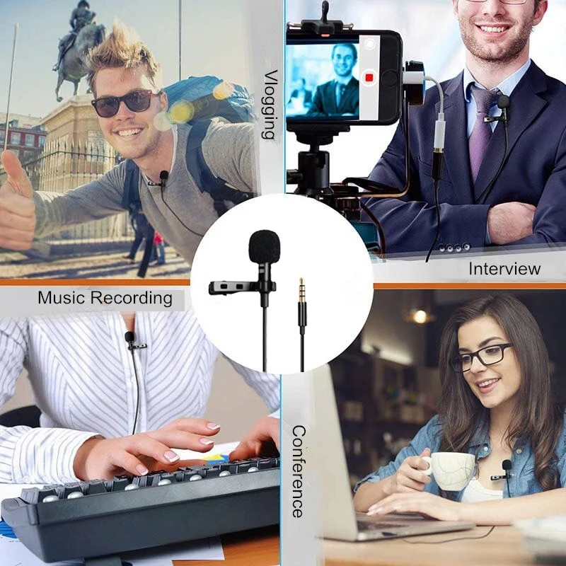 

1.5m Mini Portable Lavalier Microphone Condenser Clip-on Lapel Mic Wired Mikrofo/Microfon for Phone for Laptop PC
