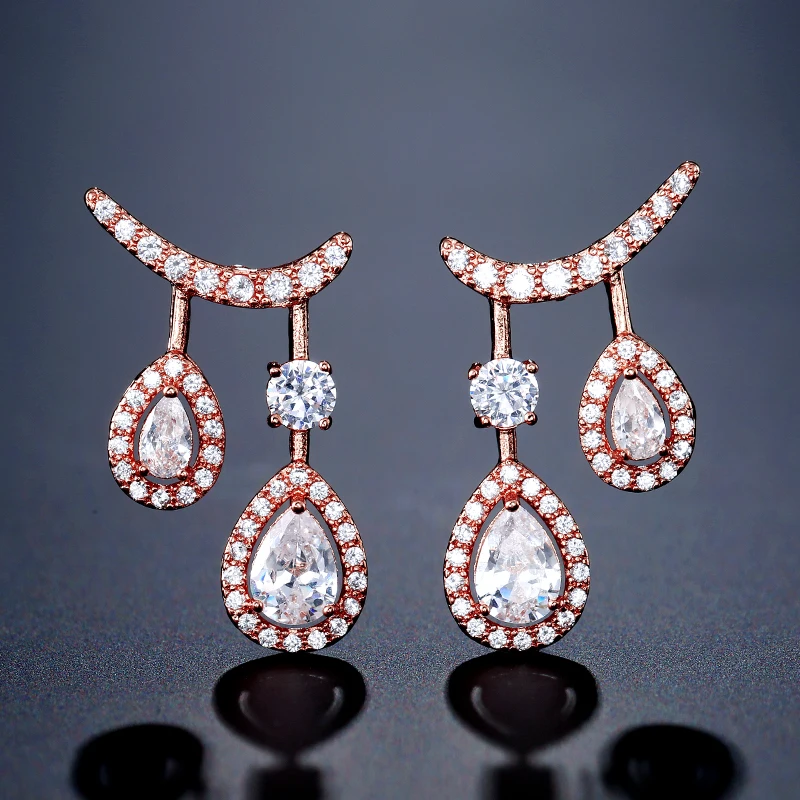 Rose Gold Color 2 UILZ, трендовые Женские Висячие серьги с квадратным кубическим цирконием, вымощенные для женщин, для вечеринки, для свадьбы, UE2031 - Окраска металла: Rose Gold Color 2