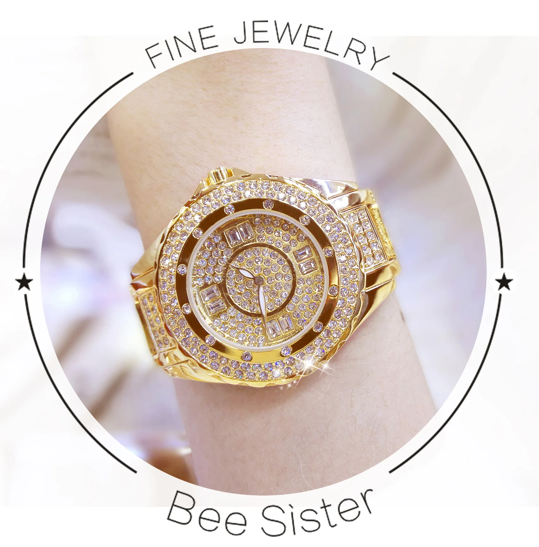 Высокое качество BEE SISTER горячая Распродажа элегантные женские часы с чешским бриллиантом 30 м Водонепроницаемые шикарные часы подарок для жены(без браслета