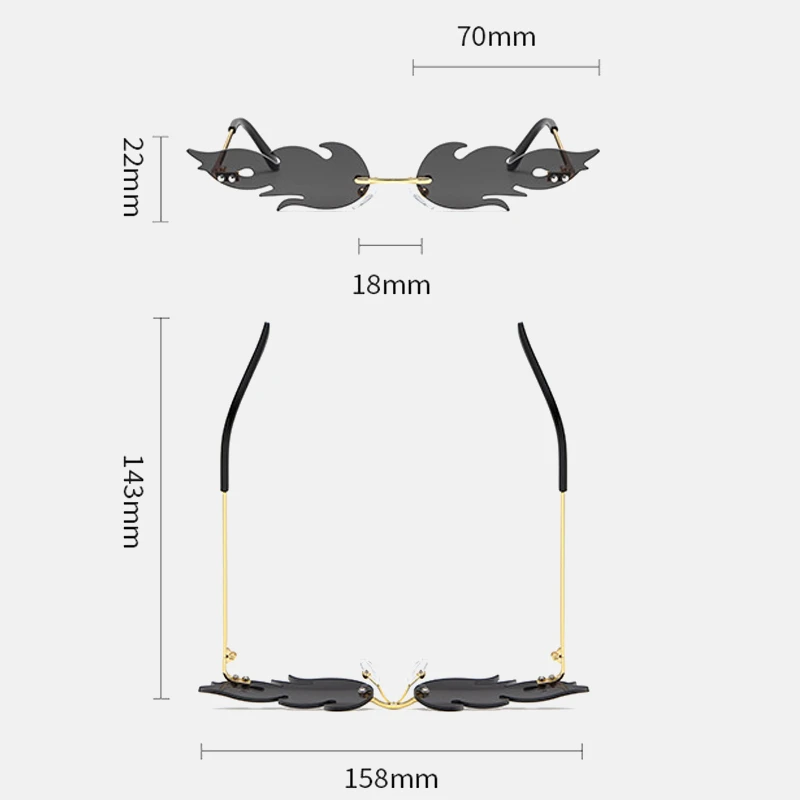 

Luxury Fashion Fire Flame Sunglasses Women Rimless Wave Sun Glasses Metal Shades For Vintage Women Mirror Eyewear UV400