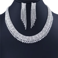 exquisite luxury zircon jewelry set shining crystal charm womens tassel earrings necklace wholesale and retail