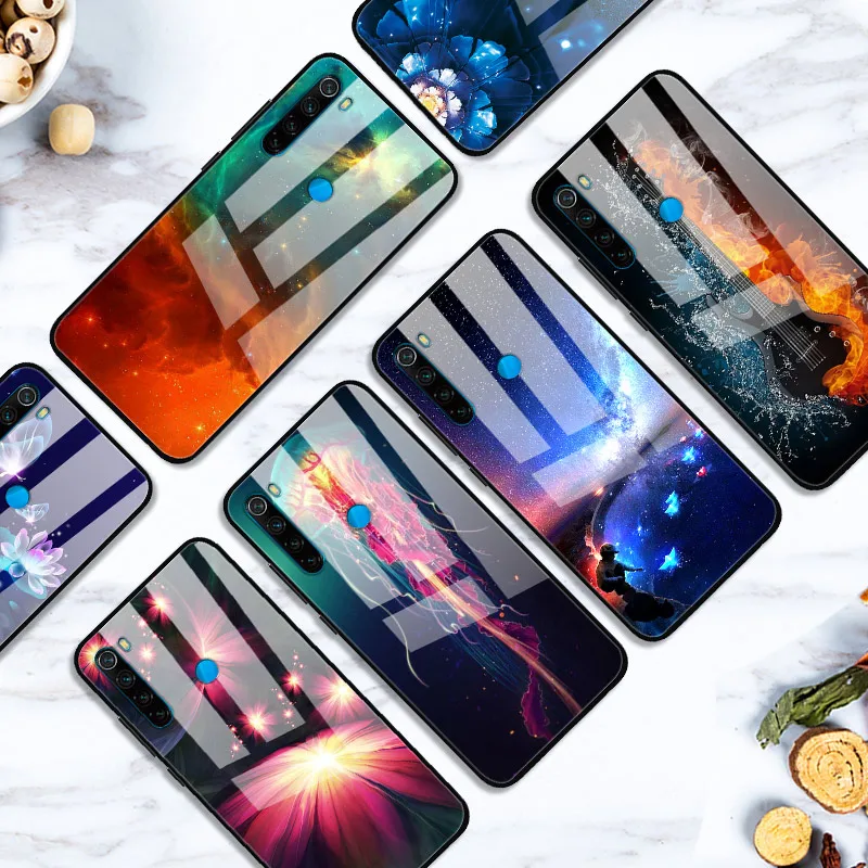 Для Xiaomi Redmi Note 8 чехол из закаленного стекла с печатным жестким чехлом для Xiaomi Redmi Note 8 Note8 чехол для Redmi Note 8 Pro Бампер