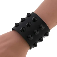 vegan leather spike bracelet punk wide snap button wrap bracelets wristband for men women gothic emo rock armbands