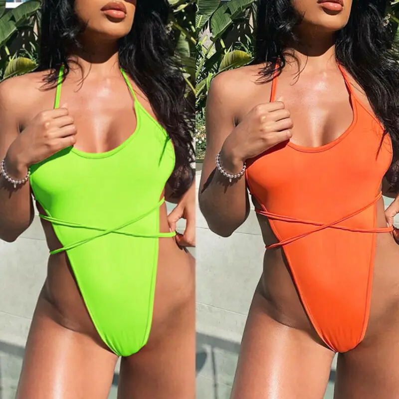 Новинка 2020 летний женский цельный Одноцветный купальник с пуш ап монокини