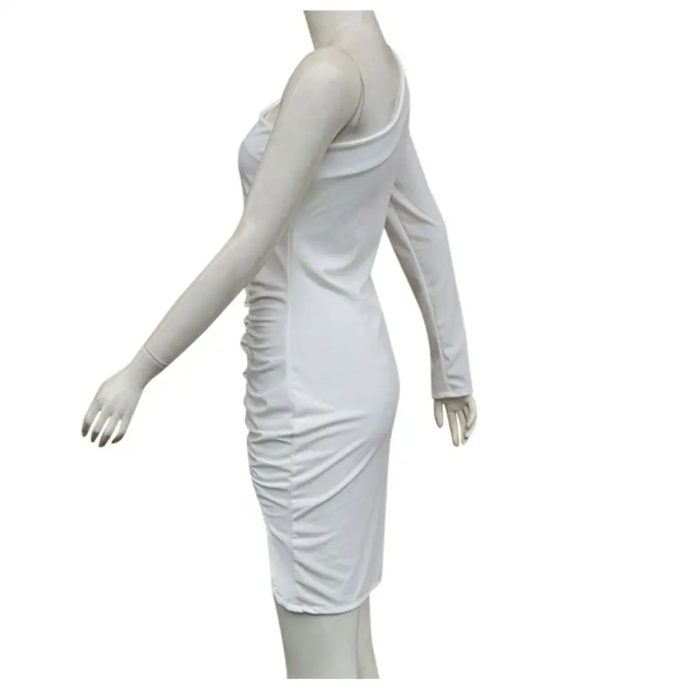 Сексуальное платье на одно плечо 2020 Женская одежда с длинным рукавом белый