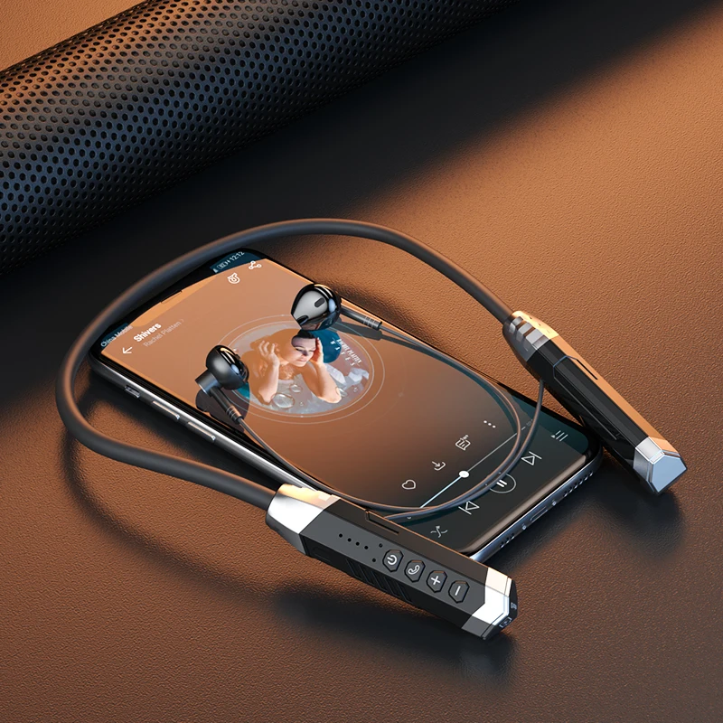 sport wireless headphones with mp3 player microphone new hanging neck headsets tf card bluetooth compatible wireless earphones free global shipping