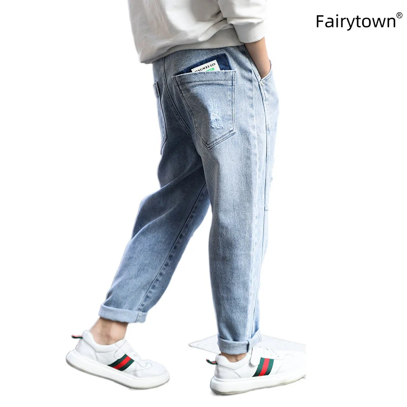 

Kids Boys Jeans Fashion Clothes Ripped Jeans for Boys 4-14 Years Baby Boy Casual Bowboy Pants Fashion Patchwork Denim Jeqn