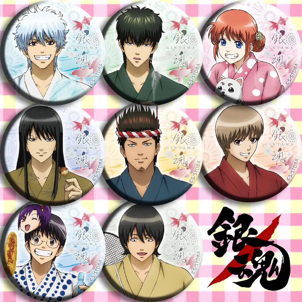 1 шт. Серебряная Душа значок аниме Gintama Sakata Gintoki Shimura Shinpachi Смешные мешки значки брошь