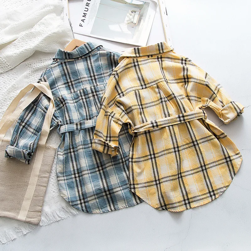 Подростковая модная Длинная блузка в клетку для маленьких девочек топы с