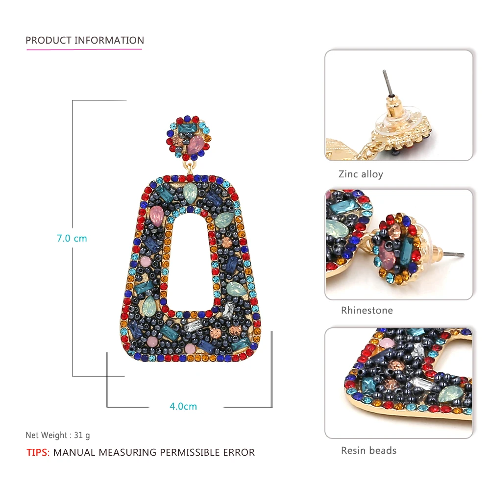 Vodeshanliwen, дизайн, Геометрическая бусина, висячие серьги для женщин, модные стразы, массивные серьги, аксессуары