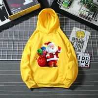 new hot sale boys hoodies cartoon santa claus print kids winter yellow sweatshirt girls hoodies christmas gift costume tops
