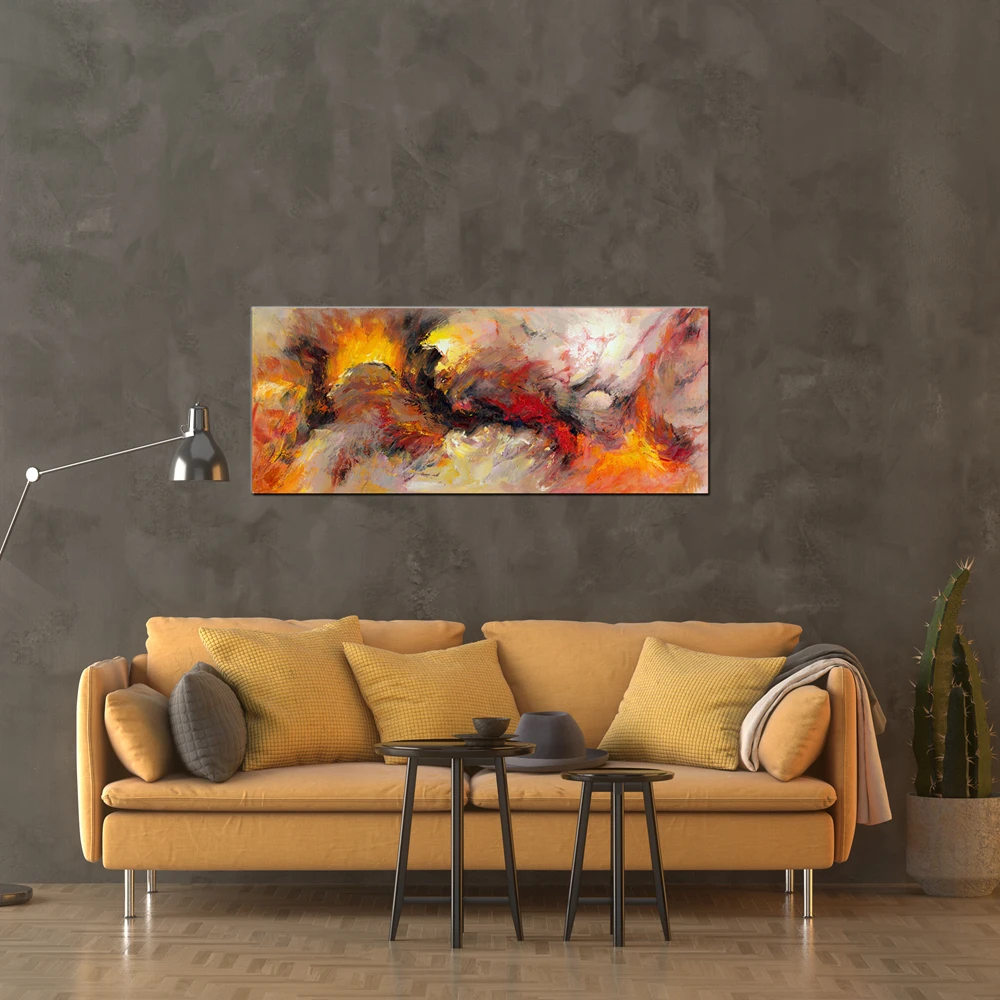 Абстрактная холст настенное искусство Оранжевый Белый дымчатый текстура