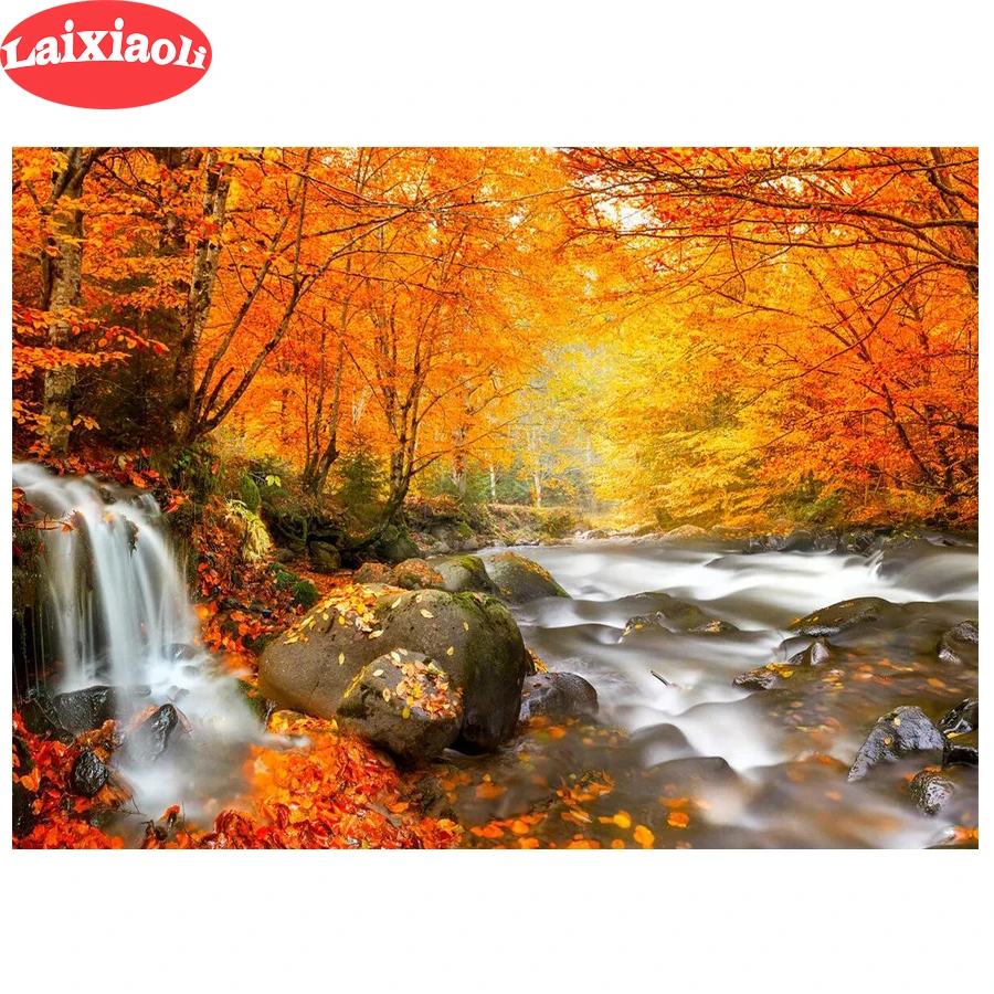 

Полный квадрат/круглая дрель 5D DIY Алмазная картина "Пейзаж Водопад" 3D вышивка лес Желтое дерево Вышивка крестом 5D Декор подарок