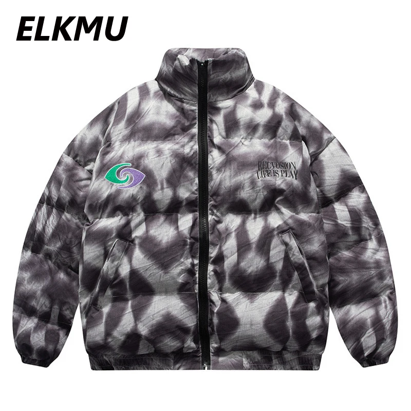 

Стеганая куртка ELKMU для мужчин, уличная одежда в стиле хип-хоп, толстое пальто с принтом тай-Дай, уличная верхняя одежда, парка оверсайз HM722