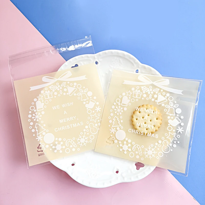 Самоклеящиеся рождественские пакеты для печенья конфет сладостей подарочные