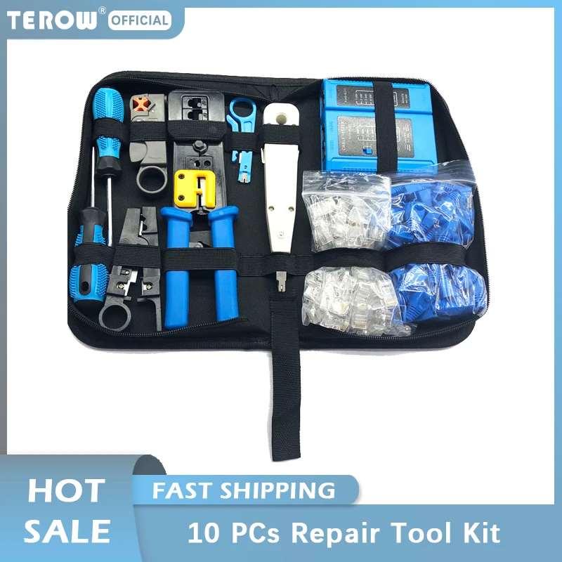 Kit de Ferramentas para Reparo de Rede Conjunto de Alicates de Friso Rj45 Chave de Fenda Cortador de Fio Descascador de Fios Portátil Testador de Cabo Lan com 10 Peças Ferramentas de rede